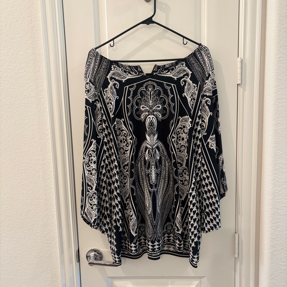 Alfani Black and White Patterned Blouse